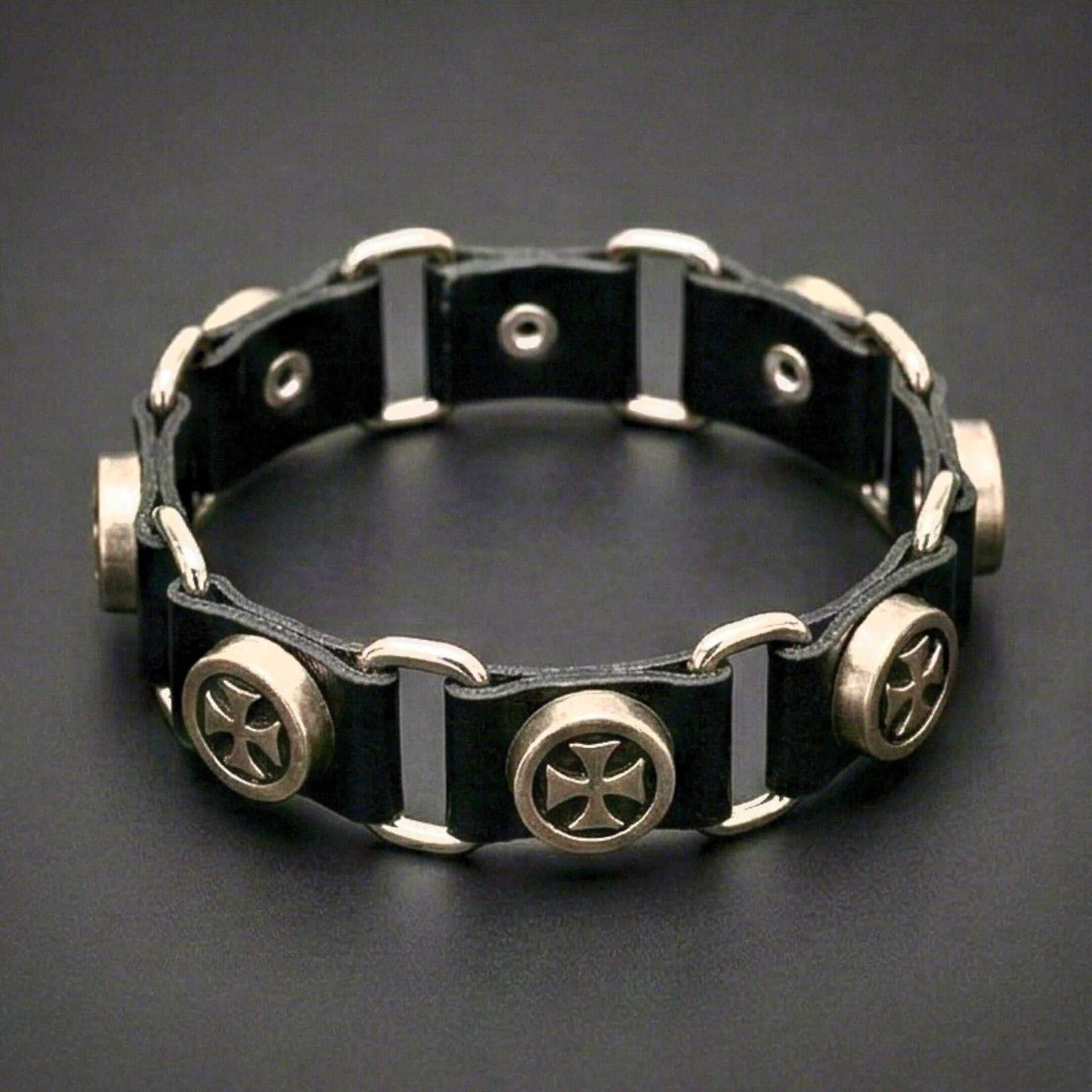 CROSS EMBLEM - 23 mm Genuine Leather Adjustable Bracelet for Men & Boys (8 to 9 inch) - THE MEN THING