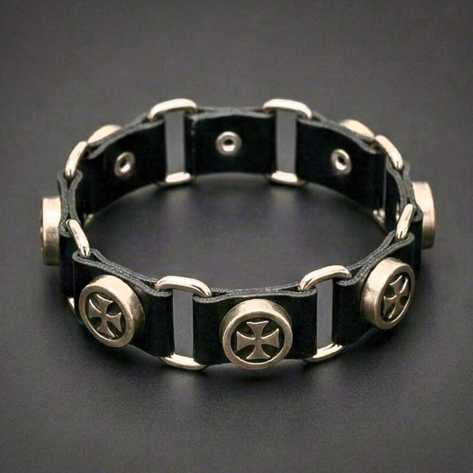 CROSS EMBLEM - 23 mm Genuine Leather Adjustable Bracelet for Men & Boys (8 to 9 inch) - THE MEN THING