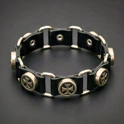 CROSS EMBLEM - 23 mm Genuine Leather Adjustable Bracelet for Men & Boys (8 to 9 inch) - THE MEN THING