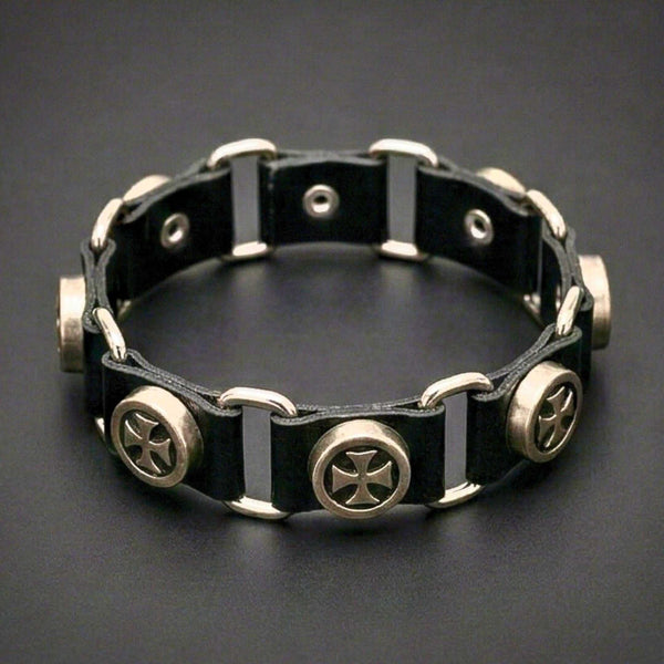 CROSS EMBLEM - 23 mm Genuine Leather Adjustable Bracelet for Men & Boys (8 to 9 inch)