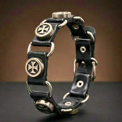 CROSS EMBLEM - 23 mm Genuine Leather Adjustable Bracelet for Men & Boys (8 to 9 inch) - THE MEN THING