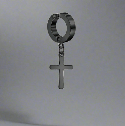CROSS FAITH BLACK - Non-Piercing Pure Titanium Steel Earring for Men & Boys (2 Pcs) - THE MEN THING
