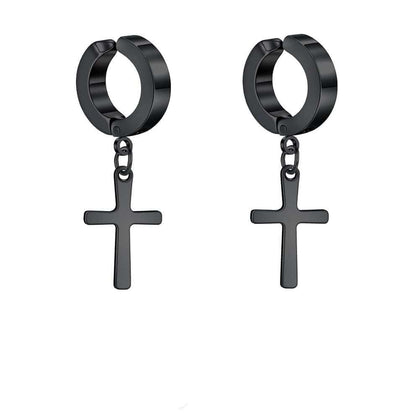 CROSS FAITH BLACK - Non-Piercing Pure Titanium Steel Earring for Men & Boys (2 Pcs) — Nose & Ear Ring for Men | THE MEN THING