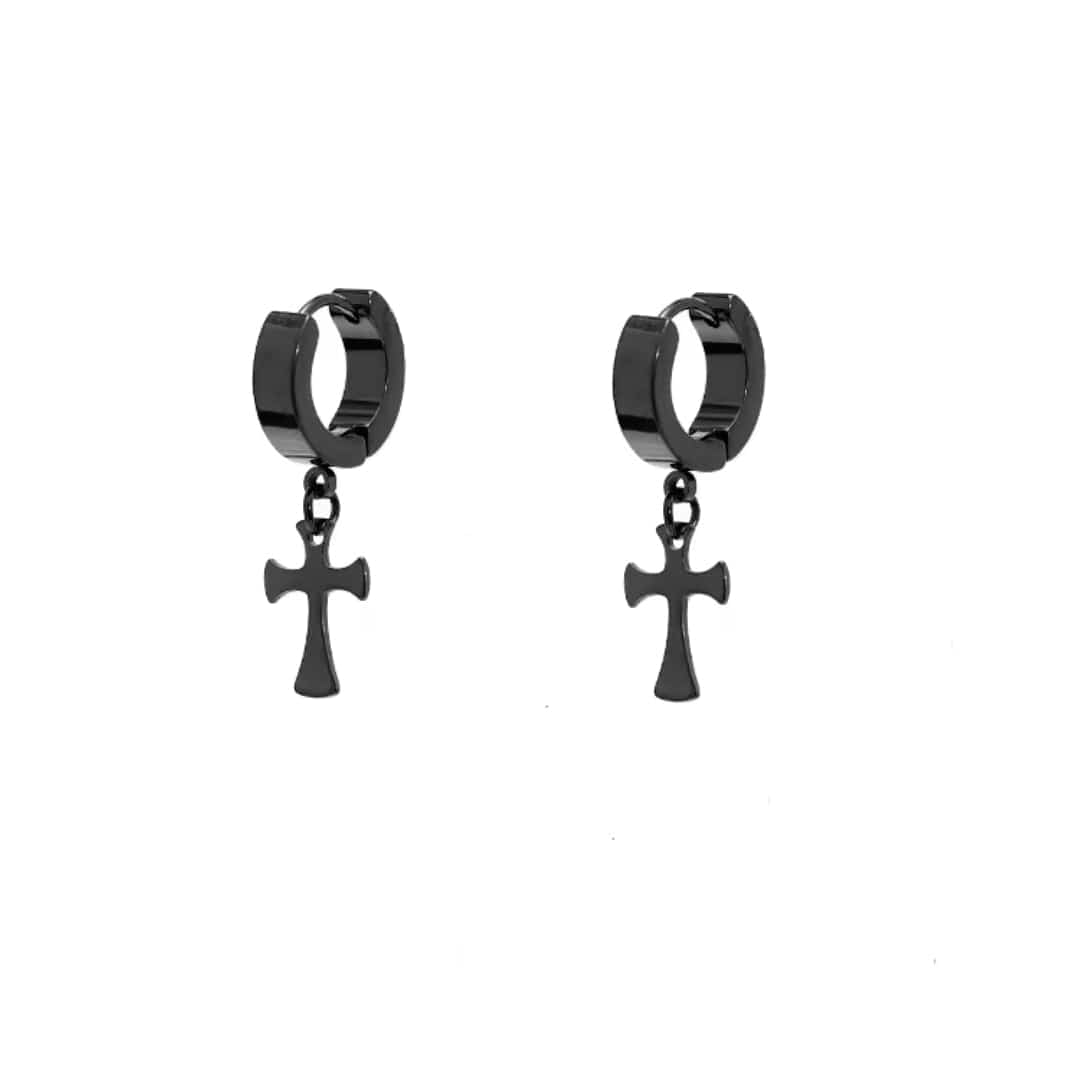 CROSS FIXION - Pure Titanium Steel Ear Hoop Earrings for Men & Boys (2 Pcs) - THE MEN THING