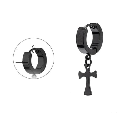 CROSS FIXION - Pure Titanium Steel Ear Hoop Earrings for Men & Boys (2 Pcs) - THE MEN THING