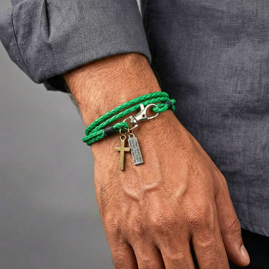 CROSSLOOM - Green 8mm Genuine Leather Bracelet with Stainless Steel Lobster Clasp for Men & Boys (16 inch) - THE MEN THING
