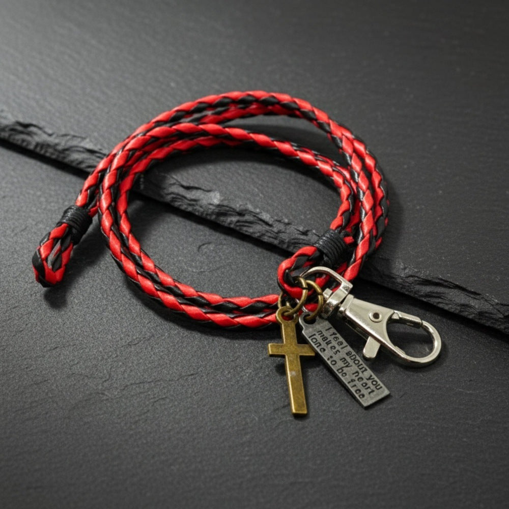 CROSSLOOM -  Red and Black 10mm Genuine Leather Bracelet with Stainless Steel Lobster Clasp for Men & Boys (15 inch) - THE MEN THING