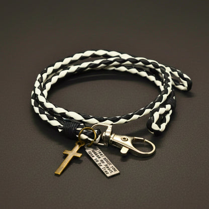 CROSSLOOM - White and Black 10mm Genuine Leather Bracelet with Stainless Steel Lobster Clasp for Men & Boys (15 inch) - THE MEN THING