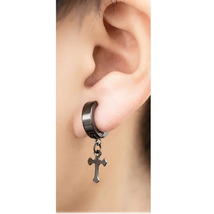 CROSSVIBE BLACK - Pure Titanium Steel Ear Hoop Earrings for Men & Boys (2 Pcs) - THE MEN THING