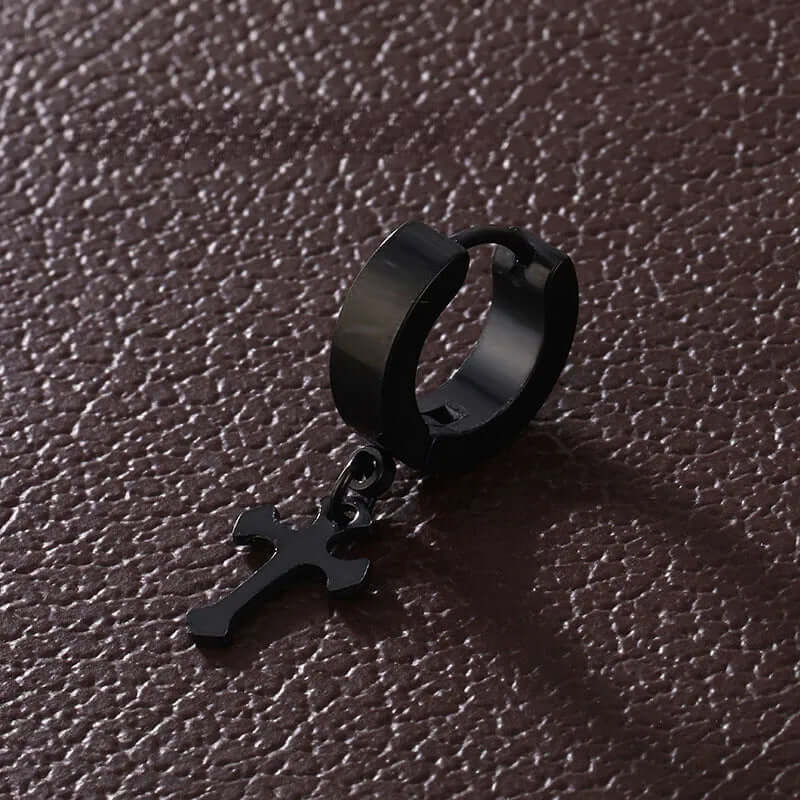 CROSSVIBE BLACK - Pure Titanium Steel Ear Hoop Earrings for Men & Boys (2 Pcs) - THE MEN THING