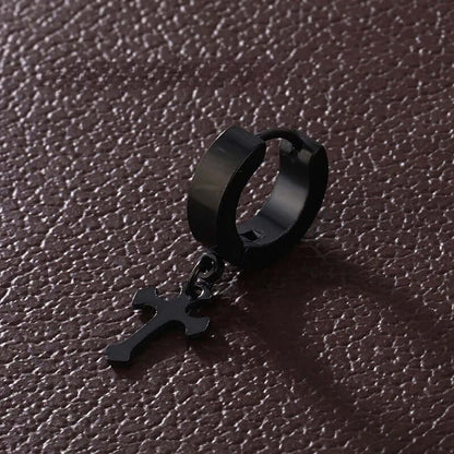 CROSSVIBE BLACK - Pure Titanium Steel Ear Hoop Earrings for Men & Boys (2 Pcs) - THE MEN THING