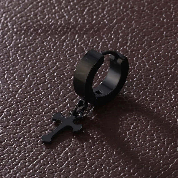 CROSSVIBE BLACK - Pure Titanium Steel Ear Hoop Earrings for Men & Boys (2 Pcs)