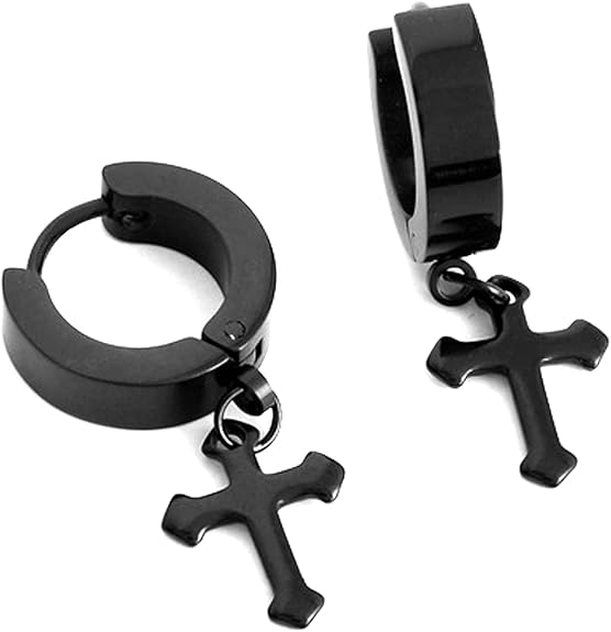 CROSSVIBE BLACK - Pure Titanium Steel Ear Hoop Earrings for Men & Boys (2 Pcs) - THE MEN THING