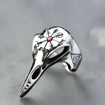 CROW SKULL VIKING - Titanium Steel Ring with Red Stone - Size 17-21- 24) - THE MEN THING