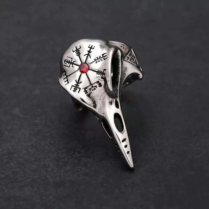 CROW SKULL VIKING - Titanium Steel Ring with Red Stone - Size 17-21- 24) - THE MEN THING