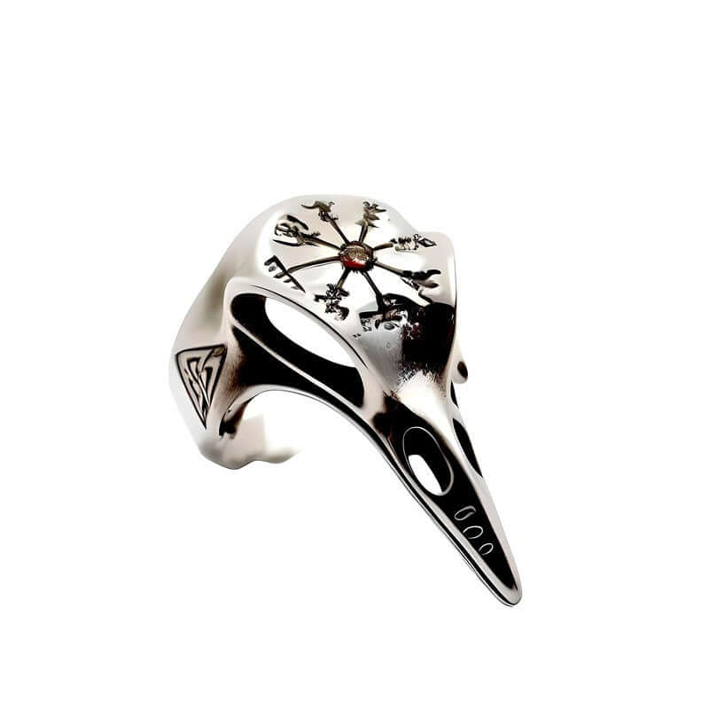 CROW SKULL VIKING - Titanium Steel Ring with Red Stone - Size 17-21- 24) - THE MEN THING