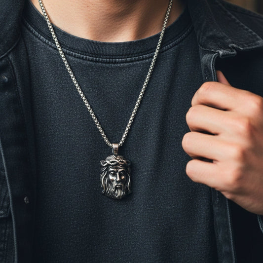 CROWN OF FAITH - 26mm Titanium Steel Pendant with 24inch Round Box 5mm Chain for Men & Boys - THE MEN THING