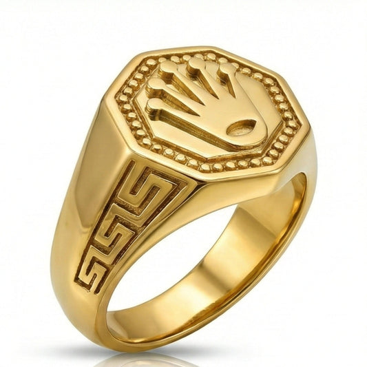 CROWN PRESTIGE - GOLDEN - Pure Stainless Steel Men’s Gold Plated Ring (Size : 16-22-26 ) - THE MEN THING