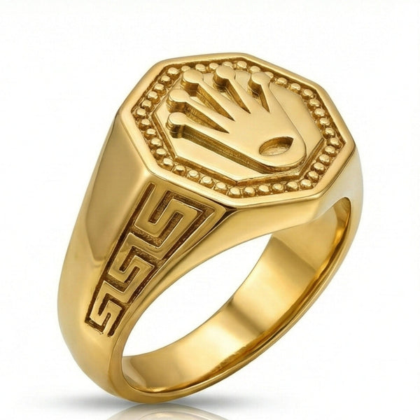 CROWN PRESTIGE - GOLDEN - Pure Stainless Steel Men’s Gold Plated Ring (Size : 16-22-26 )