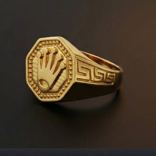 CROWN PRESTIGE - GOLDEN - Pure Stainless Steel Men’s Gold Plated Ring (Size : 16-22-26 )