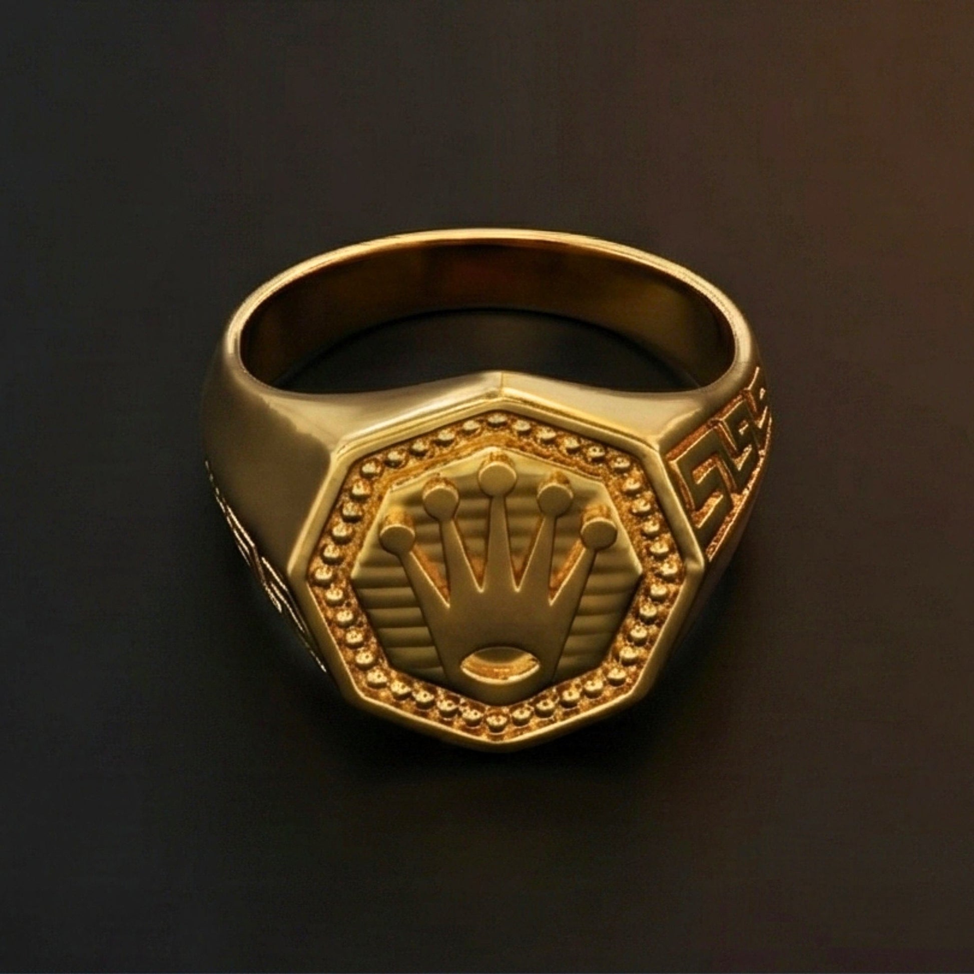 CROWN PRESTIGE - GOLDEN - Pure Stainless Steel Men’s Gold Plated Ring (Size : 16-22-26 ) - THE MEN THING