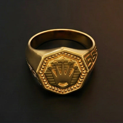 CROWN PRESTIGE - GOLDEN - Pure Stainless Steel Men’s Gold Plated Ring (Size : 16-22-26 ) - THE MEN THING