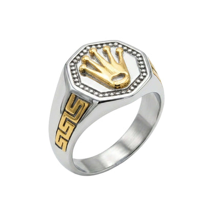 CROWN PRESTIGE - STEEL - Pure Stainless Steel Men’s Steel - Gold Plated Ring (Size : 21-27) - THE MEN THING