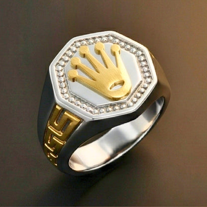 CROWN PRESTIGE - STEEL - Pure Stainless Steel Men’s Steel - Gold Plated Ring (Size : 21-27) - THE MEN THING