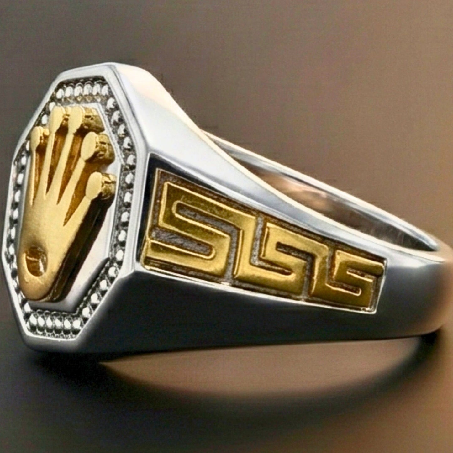 CROWN PRESTIGE - STEEL - Pure Stainless Steel Men’s Steel - Gold Plated Ring (Size : 21-27) - THE MEN THING