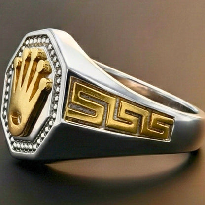 CROWN PRESTIGE - STEEL - Pure Stainless Steel Men’s Steel - Gold Plated Ring (Size : 21-27) - THE MEN THING