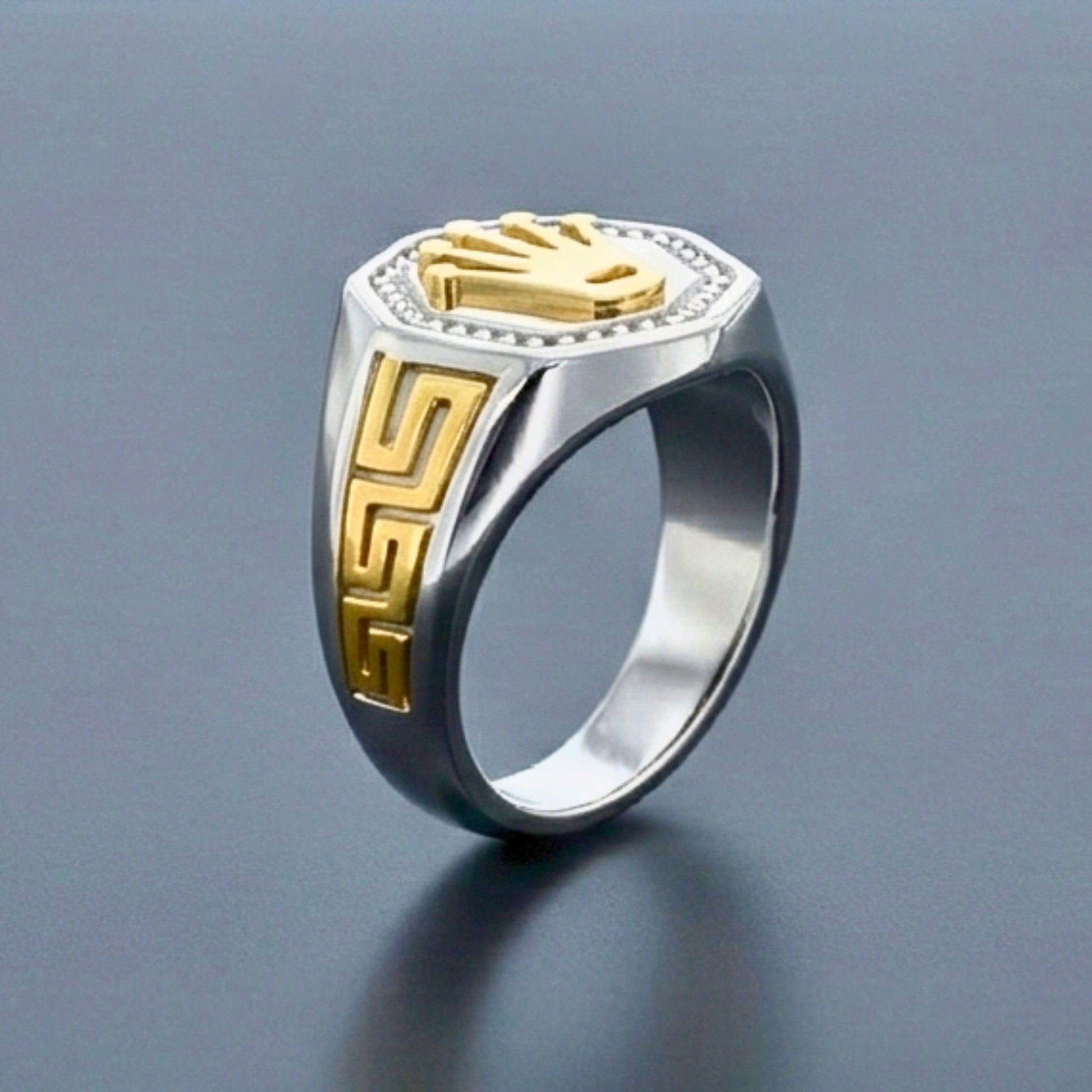 CROWN PRESTIGE - STEEL - Pure Stainless Steel Men’s Steel - Gold Plated Ring (Size : 21-27) - THE MEN THING