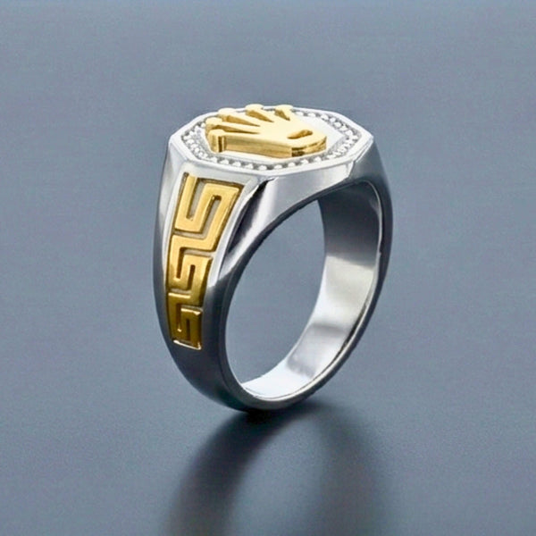 CROWN PRESTIGE - STEEL - Pure Stainless Steel Men’s Steel - Gold Plated Ring (Size : 21-27)