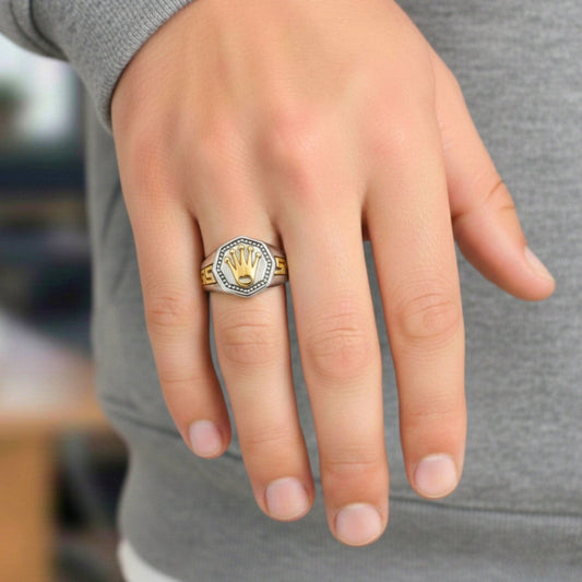 CROWN PRESTIGE - STEEL - Pure Stainless Steel Men’s Steel - Gold Plated Ring (Size : 21-27) - THE MEN THING