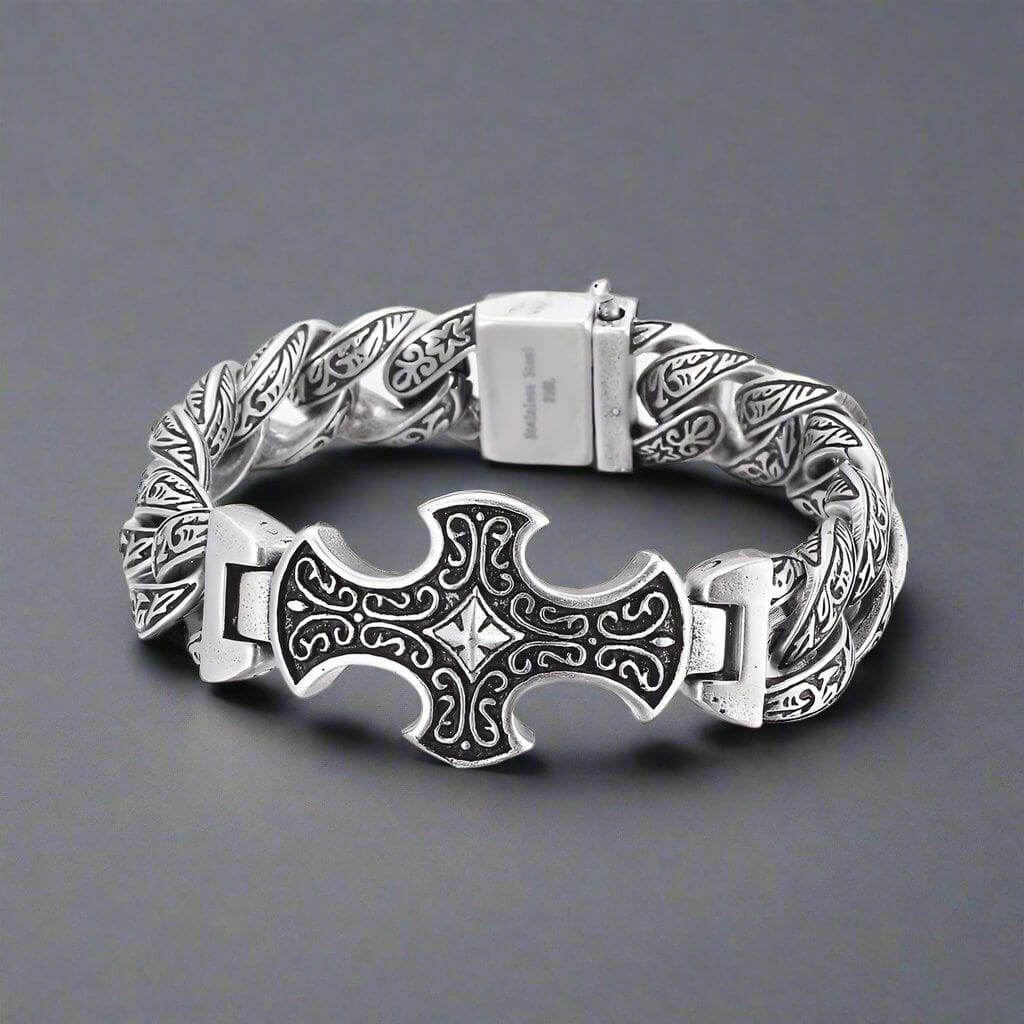 CRUCIFIX - 18mm Pure Titanium Steel Bracelet, Bracelet with hook buckle for Men & Boy (8inch) - THE MEN THING