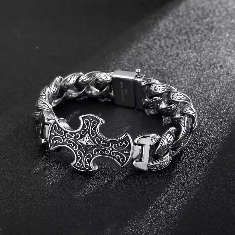 CRUCIFIX - 18mm Pure Titanium Steel Bracelet, Bracelet with hook buckle for Men & Boy (8inch) - THE MEN THING