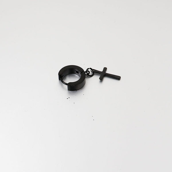 CRUCIS - BLACK - Titanium Steel Hoop Earrings for Men & Boys (2 Pcs)