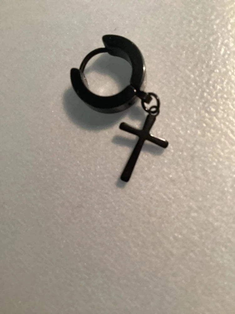CRUCIS - BLACK - Titanium Steel Hoop Earrings for Men & Boys (2 Pcs) - THE MEN THING