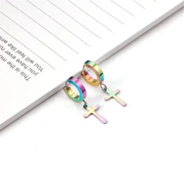 CRUCIS - RAINBOW - Titanium Steel Hoop Earrings for Men & Boys (2 Pcs) - THE MEN THING