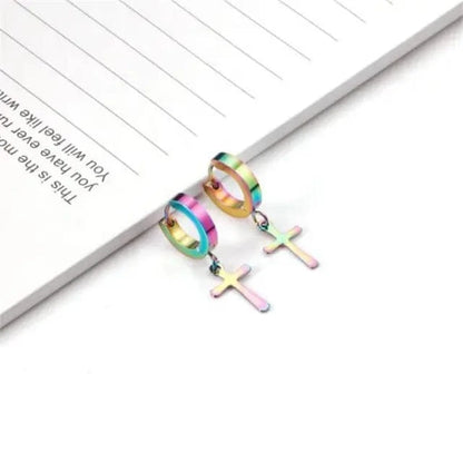 CRUCIS - RAINBOW - Titanium Steel Hoop Earrings for Men & Boys (2 Pcs) - THE MEN THING