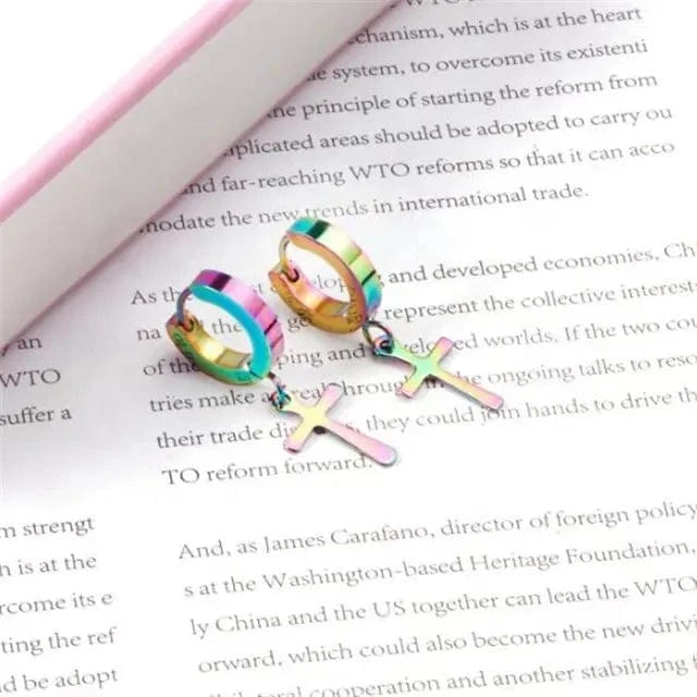CRUCIS - RAINBOW - Titanium Steel Hoop Earrings for Men & Boys (2 Pcs) - THE MEN THING