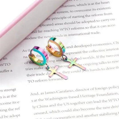 CRUCIS - RAINBOW - Titanium Steel Hoop Earrings for Men & Boys (2 Pcs) - THE MEN THING