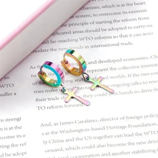 CRUCIS - RAINBOW - Titanium Steel Hoop Earrings for Men & Boys (2 Pcs) - THE MEN THING