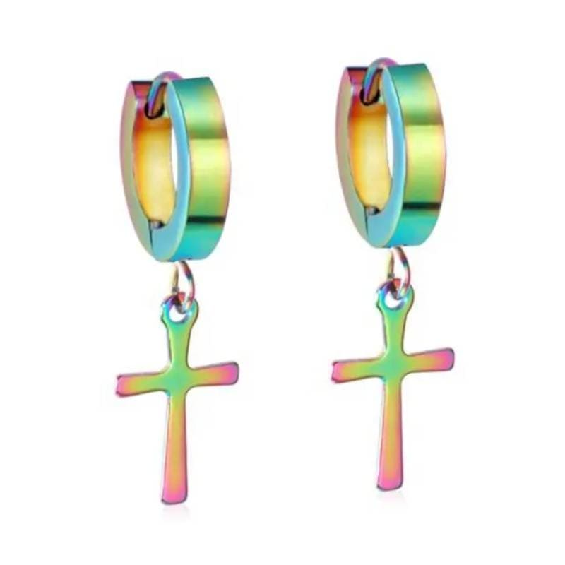CRUCIS - RAINBOW - Titanium Steel Hoop Earrings for Men & Boys (2 Pcs) - THE MEN THING