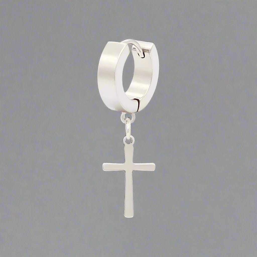 CRUCIS - SILVER - Titanium Steel Hoop Earrings for Men & Boys (2 Pcs) - THE MEN THING