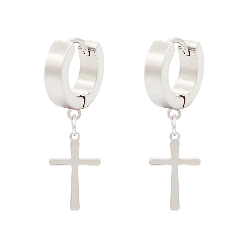 CRUCIS - SILVER - Titanium Steel Hoop Earrings for Men & Boys (2 Pcs) - THE MEN THING