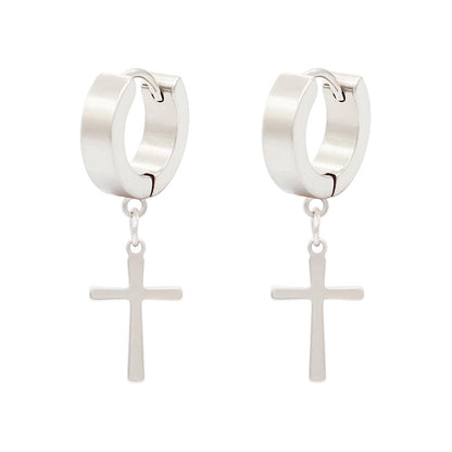 CRUCIS - SILVER - Titanium Steel Hoop Earrings for Men & Boys (2 Pcs) - THE MEN THING
