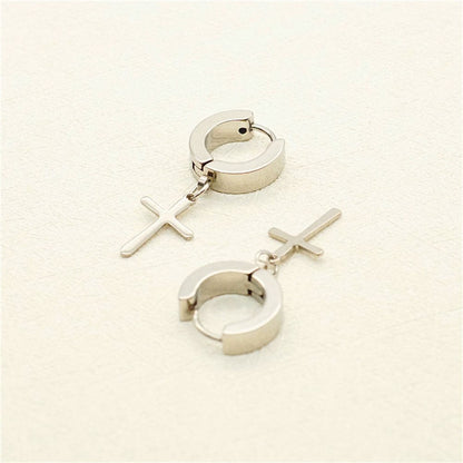 CRUCIS - SILVER - Titanium Steel Hoop Earrings for Men & Boys (2 Pcs) - THE MEN THING