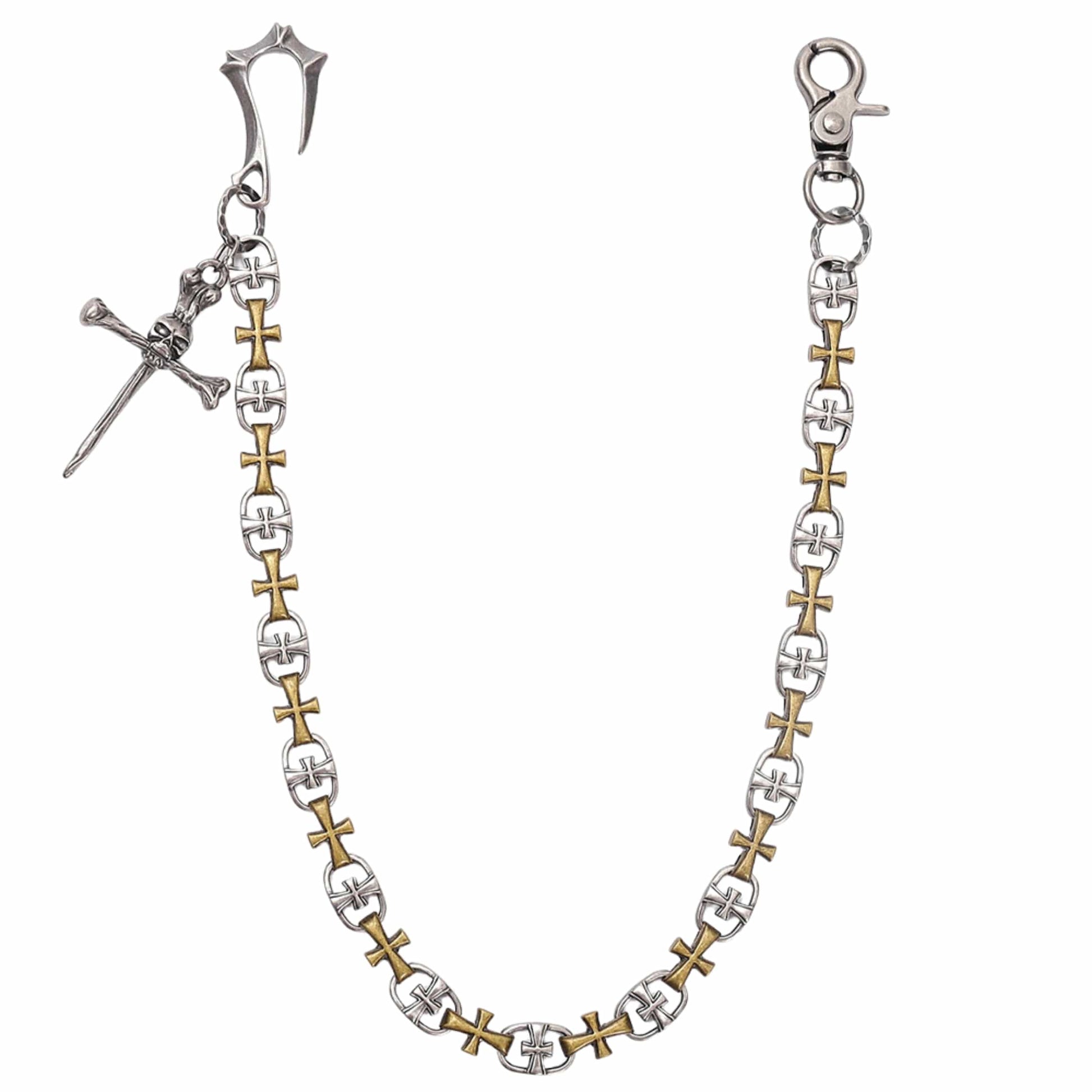 CRUCIX LINK - Antique Steel Pendant 13mm Titanium Steel Skull Heavy Biker Chain for Jeans with Lobster Clasps for Men & Boys - 20 inch — Biker Fashion for Men | THE MEN THING