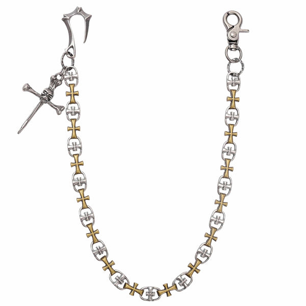 CRUCIX LINK - Antique Steel Pendant 13mm Titanium Steel Skull Heavy Biker Chain for Jeans with Lobster Clasps for Men & Boys - 20 inch