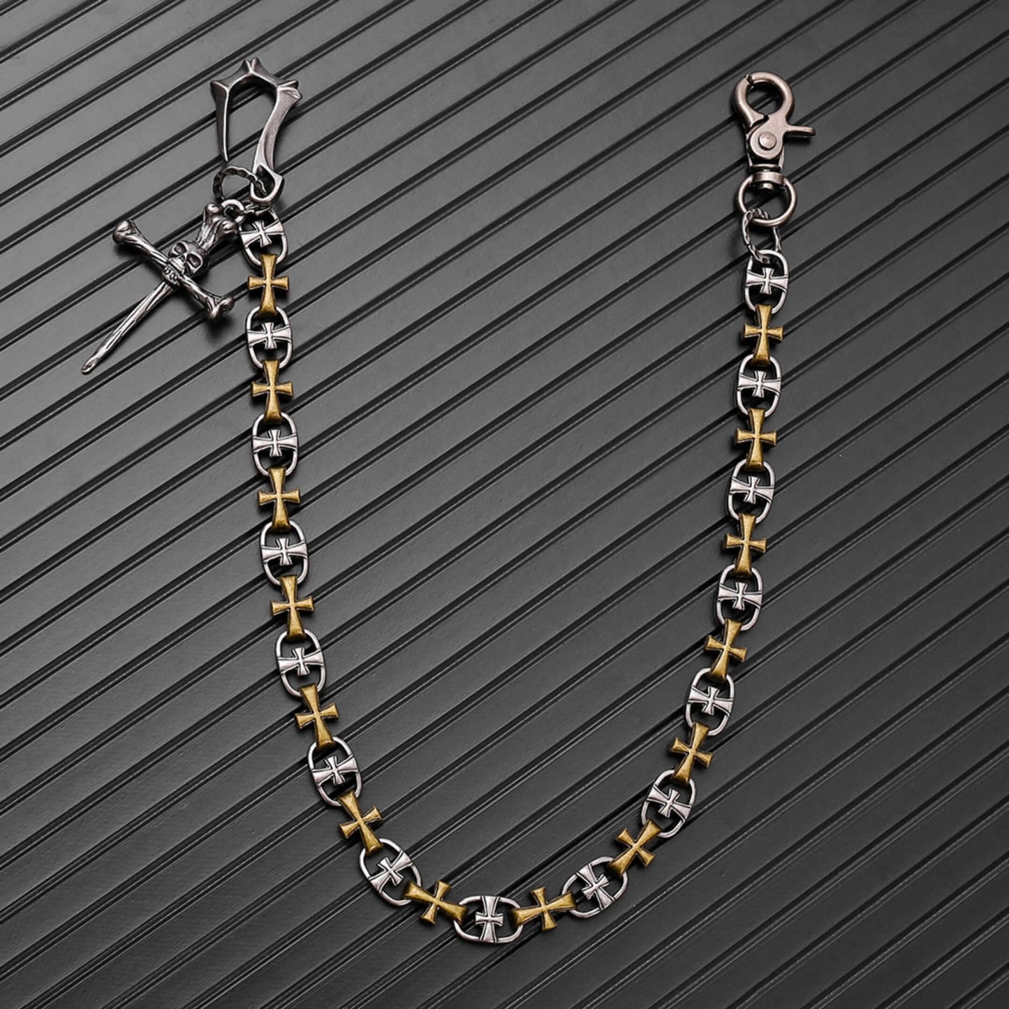 CRUCIX LINK - Antique Steel Pendant 13mm Titanium Steel Skull Heavy Biker Chain for Jeans with Lobster Clasps for Men & Boys - 20 inch — Biker Fashion for Men | THE MEN THING